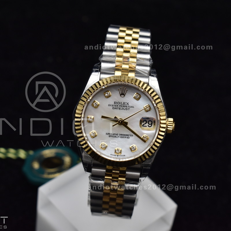 DateJust 31 Ladies 278271 GSF 316L Steel MOP Diamond Dial On YG President Bracelet